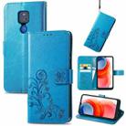 For Motorola G Play Four-leaf Clasp Embossed Buckle Mobile Phone Protection Leather Case with Lanyard & Card Slot & Wallet & Bracket Function(Blue) - 1