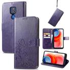 For Motorola G Play Four-leaf Clasp Embossed Buckle Mobile Phone Protection Leather Case with Lanyard & Card Slot & Wallet & Bracket Function(Purple) - 1