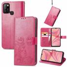 For Infinix Hot 10 Lite Four-leaf Clasp Embossed Buckle Mobile Phone Protection Leather Case with Lanyard & Card Slot & Wallet & Bracket Function(Magenta) - 1