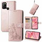 For Infinix Hot 10 Lite Four-leaf Clasp Embossed Buckle Mobile Phone Protection Leather Case with Lanyard & Card Slot & Wallet & Bracket Function(Rose Gold) - 1