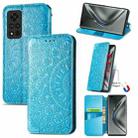 For Honor V40 5G Blooming Mandala Embossed Pattern Magnetic Horizontal Flip Leather Case with Holder & Card Slots & Wallet(Blue) - 1