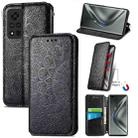 For Honor V40 5G Blooming Mandala Embossed Pattern Magnetic Horizontal Flip Leather Case with Holder & Card Slots & Wallet(Black) - 1