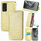 For Honor V40 5G Blooming Mandala Embossed Pattern Magnetic Horizontal Flip Leather Case with Holder & Card Slots & Wallet(Yellow) - 1