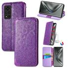 For Honor V40 5G Blooming Mandala Embossed Pattern Magnetic Horizontal Flip Leather Case with Holder & Card Slots & Wallet(Purple) - 1
