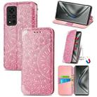 For Honor V40 5G Blooming Mandala Embossed Pattern Magnetic Horizontal Flip Leather Case with Holder & Card Slots & Wallet(Pink) - 1