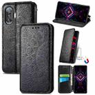 For Xiaomi Redmi K40 Gaming Blooming Mandala Embossed Pattern Magnetic Horizontal Flip Leather Case with Holder & Card Slots & Wallet(Black) - 1