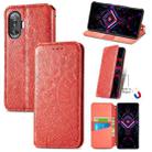 For Xiaomi Redmi K40 Gaming Blooming Mandala Embossed Pattern Magnetic Horizontal Flip Leather Case with Holder & Card Slots & Wallet(Red) - 1