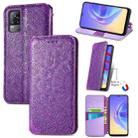 For vivo V21e 4G Blooming Mandala Embossed Pattern Magnetic Horizontal Flip Leather Case with Holder & Card Slots & Wallet(Purple) - 1