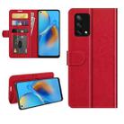 For OPPO F19 / A74 4G R64 Texture Single Horizontal Flip Protective Case with Holder & Card Slots & Wallet& Photo Frame(Red) - 1