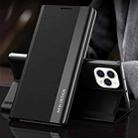For iPhone 13 Pro Max Side Electroplated Magnetic Ultra-Thin Horizontal Flip Leather Case with Holder (Black) - 1