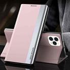 For iPhone 13 Pro Max Side Electroplated Magnetic Ultra-Thin Horizontal Flip Leather Case with Holder (Pink) - 1