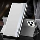 For iPhone 13 Pro Max Side Electroplated Magnetic Ultra-Thin Horizontal Flip Leather Case with Holder (Silver) - 1