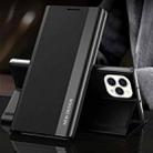 For iPhone 13 Pro Side Electroplated Magnetic Ultra-Thin Horizontal Flip Leather Case with Holder For  IPhone 13 Pro(Black) - 1