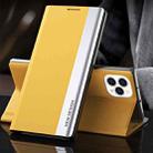 For iPhone 13 Side Electroplated Magnetic Ultra-Thin Horizontal Flip Leather Case with Holder(Yellow) - 1