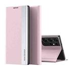 For Samsung Galaxy Note20 Ultra Side Electroplated Magnetic Ultra-Thin Horizontal Flip Leather Case with Holder(Pink) - 1