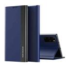 For Samsung Galaxxy A32 4G Side Electroplated Magnetic Ultra-Thin Horizontal Flip Leather Case with Holder(Dark Blue) - 1
