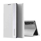 For Samsung Galaxy S21 FE Side Electroplated Magnetic Ultra-Thin Horizontal Flip Leather Case with Holder(Silver) - 1
