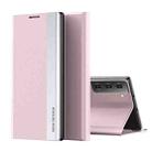 For Samsung Galaxy S21 FE Side Electroplated Magnetic Ultra-Thin Horizontal Flip Leather Case with Holder(Pink) - 1