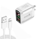 F002C QC3.0 USB + USB 2.0 LED Digital Display Fast Charger with USB to 8 Pin Data Cable, US Plug(White) - 1