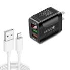 F002C QC3.0 USB + USB 2.0 LED Digital Display Fast Charger with USB to 8 Pin Data Cable, US Plug(Black) - 1