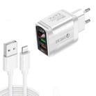 F002C QC3.0 USB + USB 2.0 LED Digital Display Fast Charger with USB to 8 Pin Data Cable, EU Plug(White) - 1