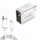 F002C QC3.0 USB + USB 2.0 LED Digital Display Fast Charger with USB to Micro USB Data Cable, US Plug(White) - 1