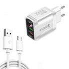 F002C QC3.0 USB + USB 2.0 LED Digital Display Fast Charger with USB to Micro USB Data Cable, EU Plug(White) - 1