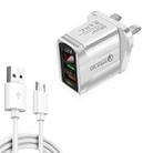 F002C QC3.0 USB + USB 2.0 LED Digital Display Fast Charger with USB to Micro USB Data Cable, UK Plug(White) - 1