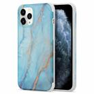 For iPhone 13 Pro Four Corners Shocproof Flow Gold Marble IMD Back Cover Case (Blue) - 1