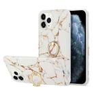 For iPhone 13 Pro For  iPhone 13 Pro Four Corners Shocproof Flow Gold Marble IMD Back Cover Case with Metal Rhinestone Ring(White) - 1