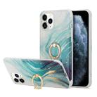 For iPhone 13 Pro For  iPhone 13 Pro Four Corners Shocproof Flow Gold Marble IMD Back Cover Case with Metal Rhinestone Ring(Green) - 1