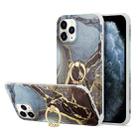 For iPhone 13 For  iPhone 13 Four Corners Shocproof Flow Gold Marble IMD Back Cover Case with Metal Rhinestone Ring(Black) - 1