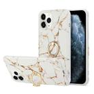 For iPhone 13 For  iPhone 13 Four Corners Shocproof Flow Gold Marble IMD Back Cover Case with Metal Rhinestone Ring(White) - 1