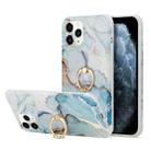 For iPhone 13 For  iPhone 13 Four Corners Shocproof Flow Gold Marble IMD Back Cover Case with Metal Rhinestone Ring(Light Blue) - 1