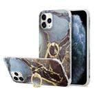 For iPhone 13 mini  Four Corners Shocproof Flow Gold Marble IMD Back Cover Case with Metal Rhinestone Ring(Black) - 1