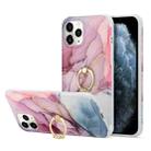 For iPhone 13 mini  Four Corners Shocproof Flow Gold Marble IMD Back Cover Case with Metal Rhinestone Ring(Purple) - 1