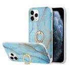 For iPhone 13 mini  Four Corners Shocproof Flow Gold Marble IMD Back Cover Case with Metal Rhinestone Ring(Blue) - 1