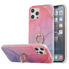 For iPhone 13 Pro Max Four Corners Shocproof Flow Gold Marble IMD Back Cover Case with Metal Rhinestone Ring (Magenta) - 1