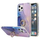 For iPhone 13 Four Corners Shocproof Flow Gold Marble IMD Back Cover Case with Metal Rhinestone Ring For  iPhone 13(Dark Blue) - 1