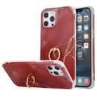 For iPhone 13 Four Corners Shocproof Flow Gold Marble IMD Back Cover Case with Metal Rhinestone Ring For  iPhone 13(Red) - 1