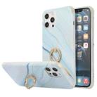 For iPhone 13 Four Corners Shocproof Flow Gold Marble IMD Back Cover Case with Metal Rhinestone Ring For  iPhone 13(Blue) - 1