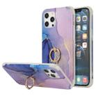 For iPhone 13 mini Four Corners Shocproof Flow Gold Marble IMD Back Cover Case with Metal Rhinestone Ring (Dark Blue) - 1