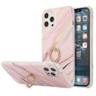 For iPhone 13 mini Four Corners Shocproof Flow Gold Marble IMD Back Cover Case with Metal Rhinestone Ring (Pink) - 1