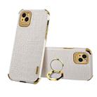 For iPhone 13 Pro Max Electroplated TPU Crocodile Pattern Leather Case with Ring Holder (White) - 1