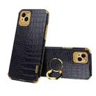 For iPhone 13 Pro Electroplated TPU Crocodile Pattern Leather Case with Ring Holder (Black) - 1
