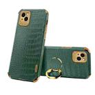For iPhone 13 Pro Electroplated TPU Crocodile Pattern Leather Case with Ring Holder (Green) - 1
