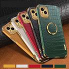 For iPhone 13 Pro Electroplated TPU Crocodile Pattern Leather Case with Ring Holder (Green) - 2