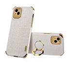 For iPhone 13 Pro Electroplated TPU Crocodile Pattern Leather Case with Ring Holder (White) - 1