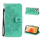 ENKAY Hat-Prince Flower Embossed Horizontal Flip PU Leather Case with Holder & Card Slots & Wallet & Lanyard for iPhone 13 Pro(Green) - 1