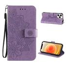 ENKAY Hat-Prince Flower Embossed Horizontal Flip PU Leather Case with Holder & Card Slots & Wallet & Lanyard for iPhone 13 Pro(Purple) - 1